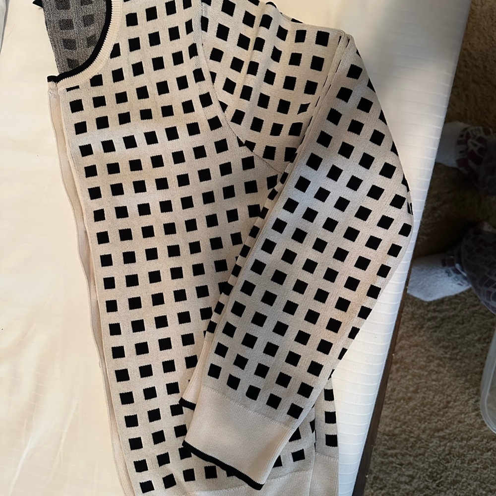 Ann Taylor Black and White Checkered Cardigan XL - Picture 3 of 6
